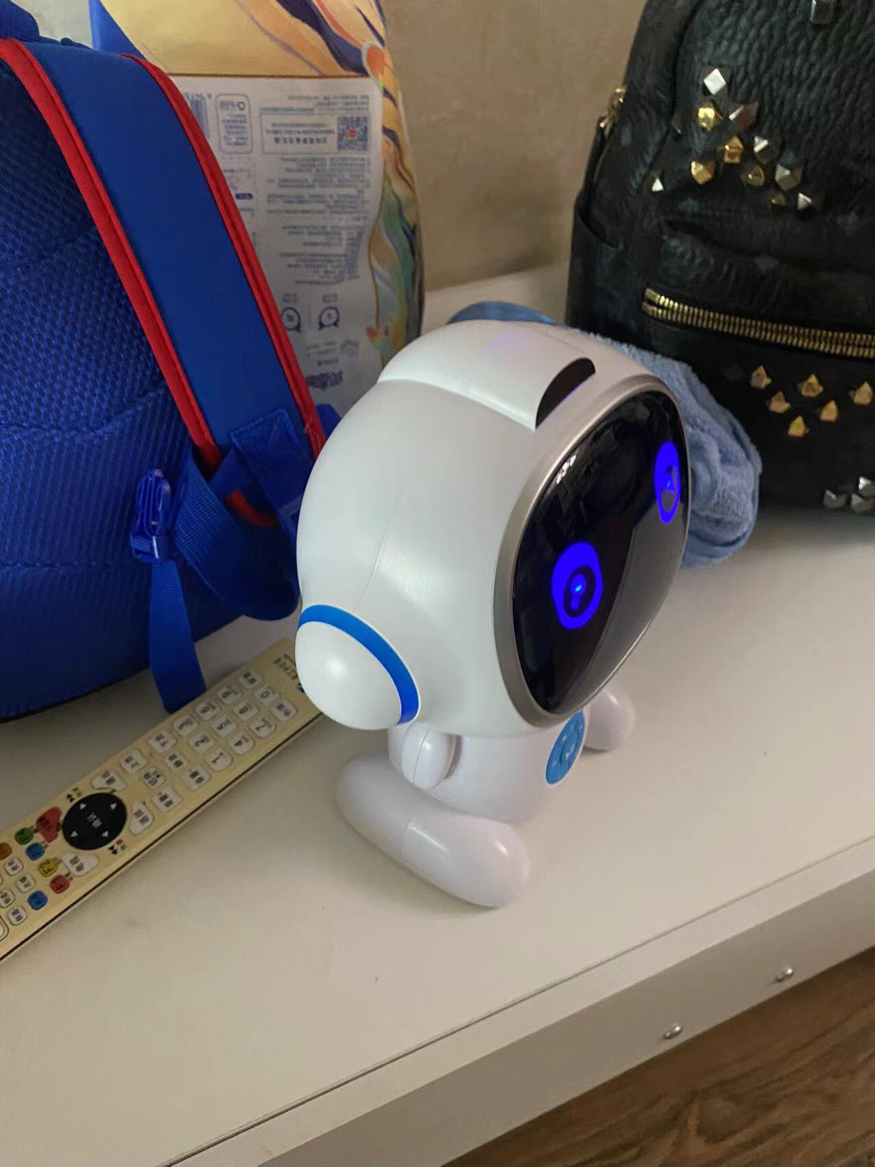 Small desktop educational AI robot with a round screen face